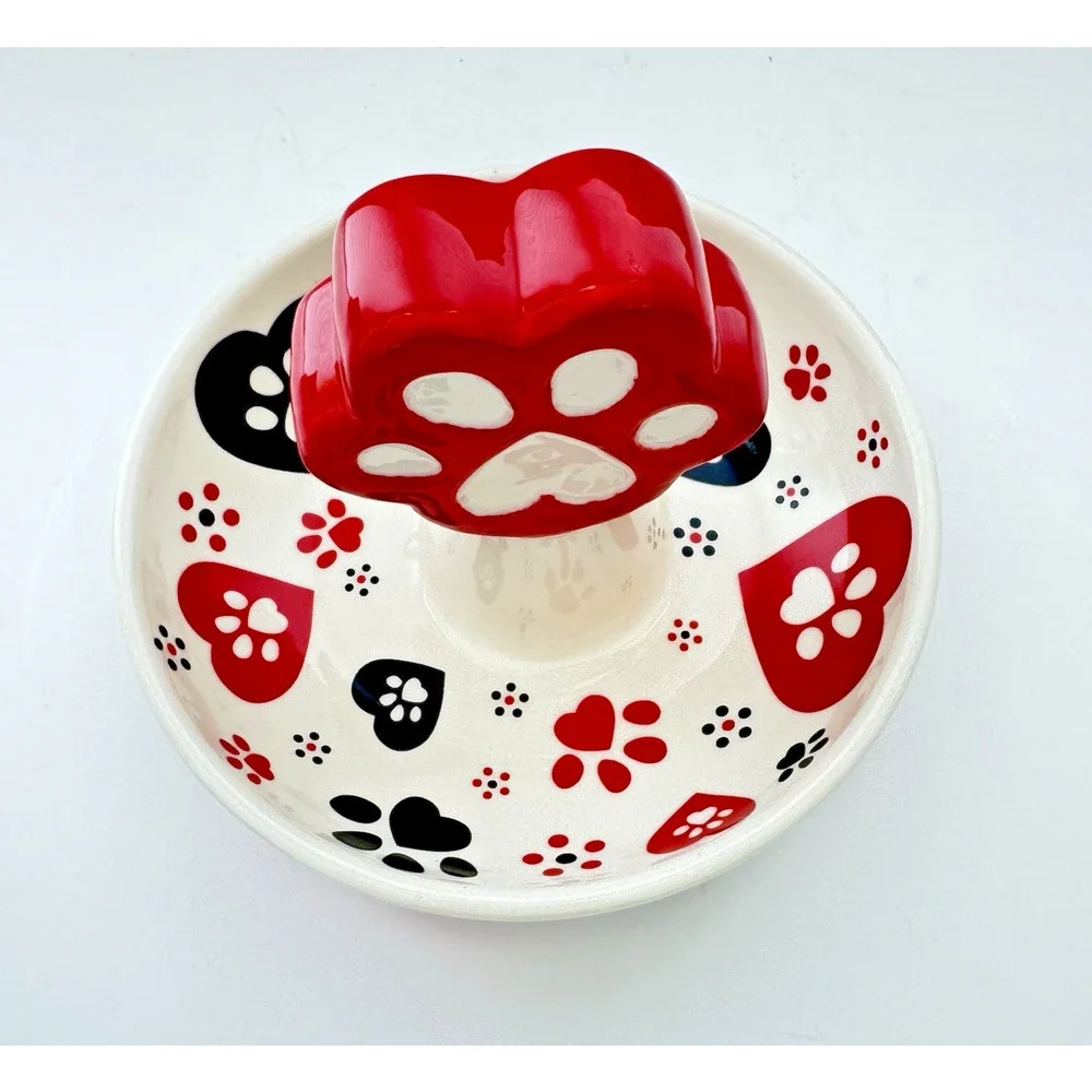 Temp-tations by Tara PAWFETTI Trinket Dish Red Black Heart Paws 5.5